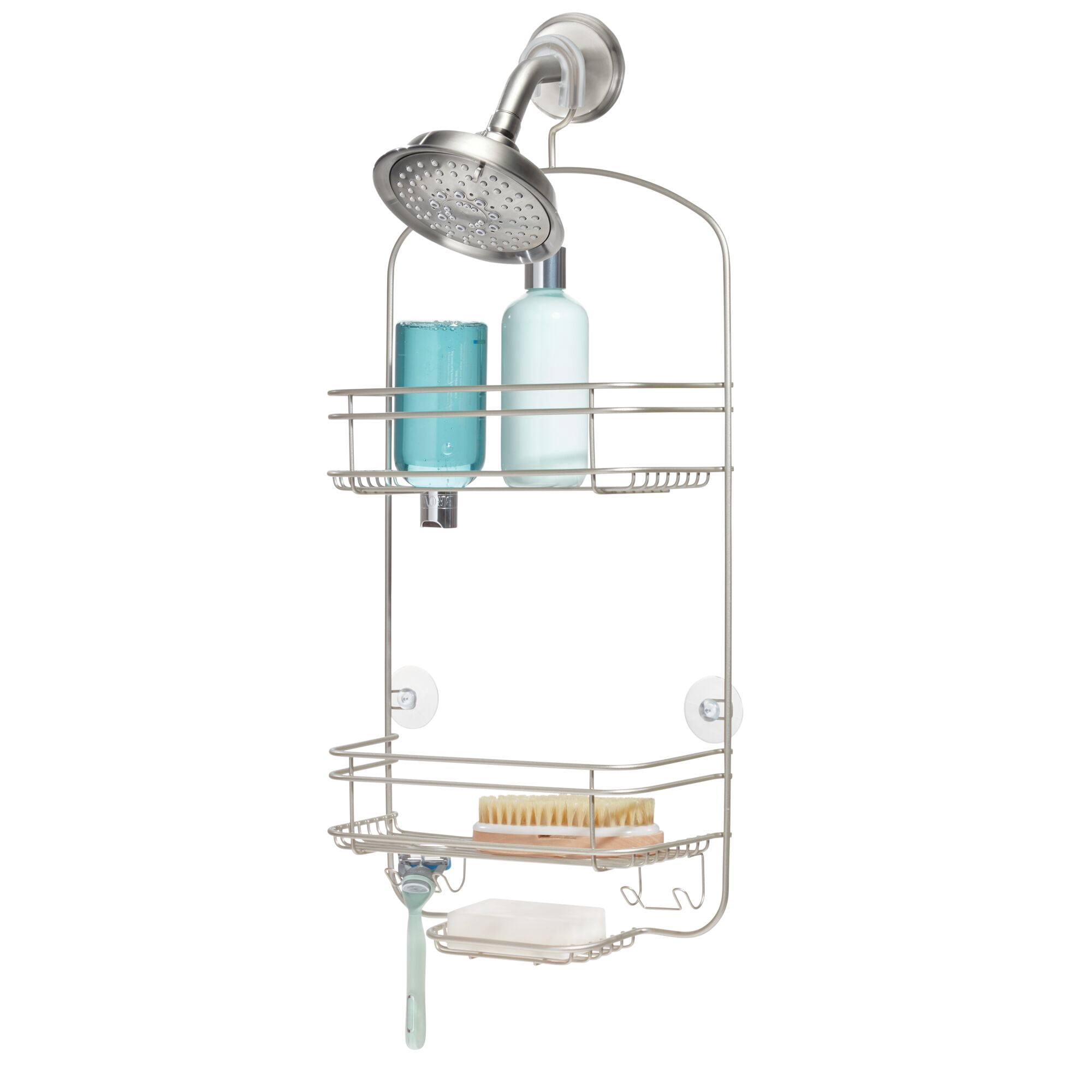 iDesign Metal Hanging Shower Caddy, Bath Organizer Holds Shampoo, Razors, Soap, 4" x 10" x 24", Satin