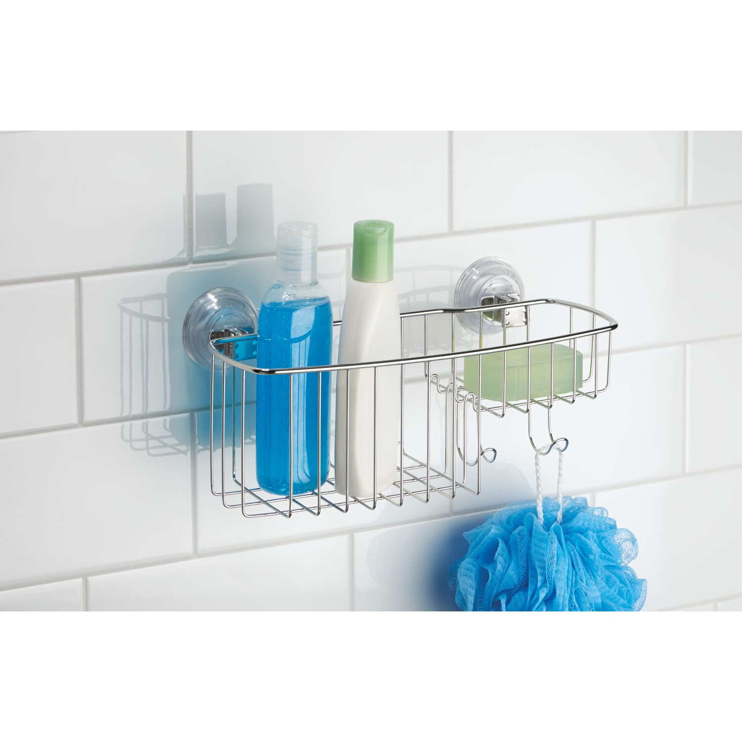 iDesign Push Lock Suction Corner, Shower Caddy, Silver