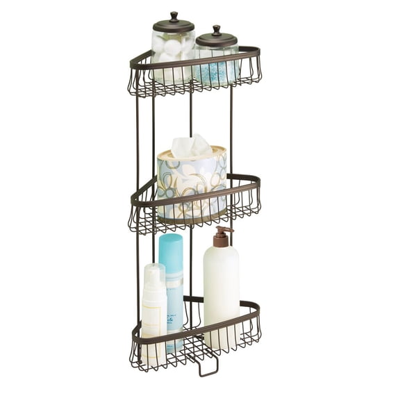 iDesign, Metal Wire Corner Standing Shower Caddy 3-Tier Bath Shelf Baskets, Bronze