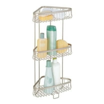 iDesign, Metal Wire Corner Standing Shower Caddy 3-Tier Bath Shelf Baskets, Satin
