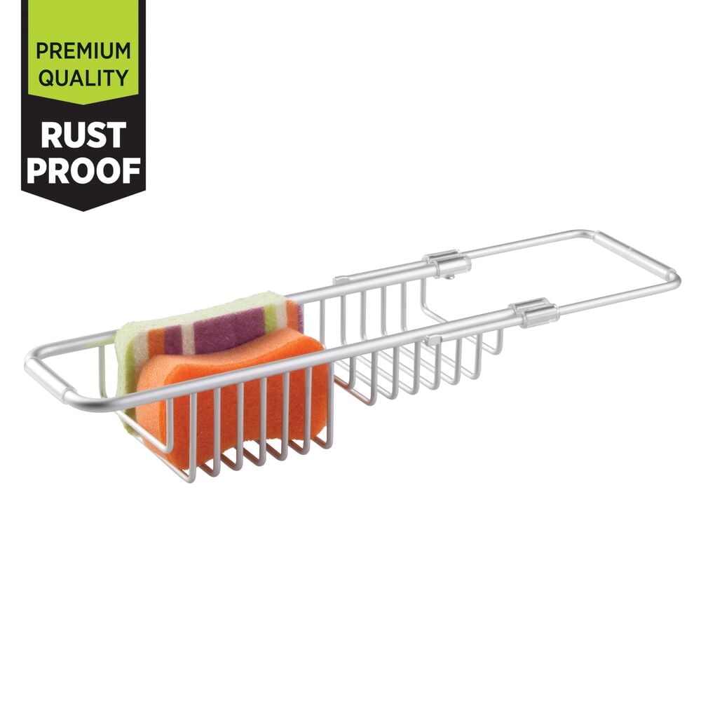 Silver Adjustable Over-Sink Organizer Basket with Rust-Resistant Aluminum