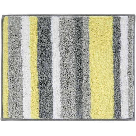 iDesign Microfiber Stripz Bathroom Shower Rug, 21" x 17", Gray and Yellow
