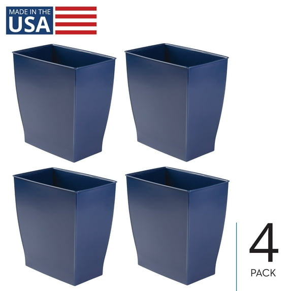 iDesign Plastic Bathroom Vanity Trash Can, 2.5 Gallon/9.5L. Modern Garbage Can for Bedroom, Office, 4-Pack, Navy