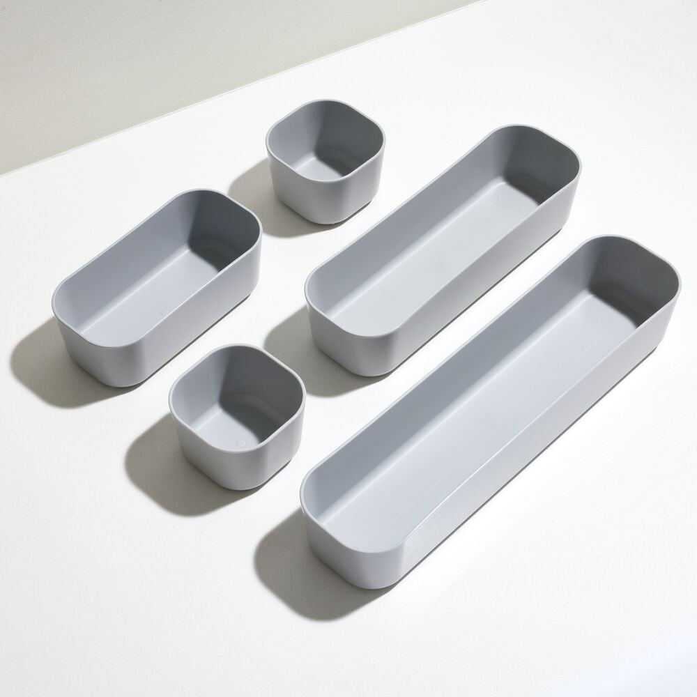 iDesign, Organization Bins with Wood Lids for Office, Set of 5, Gray