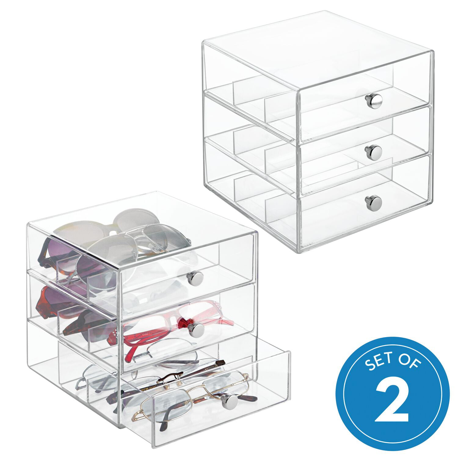 iDesign Original 3 Drawers - Glasses, 2-Piece, Clear 