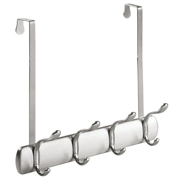 iDesign Over Door Rack, 4 Hook, Brushed/Chrome