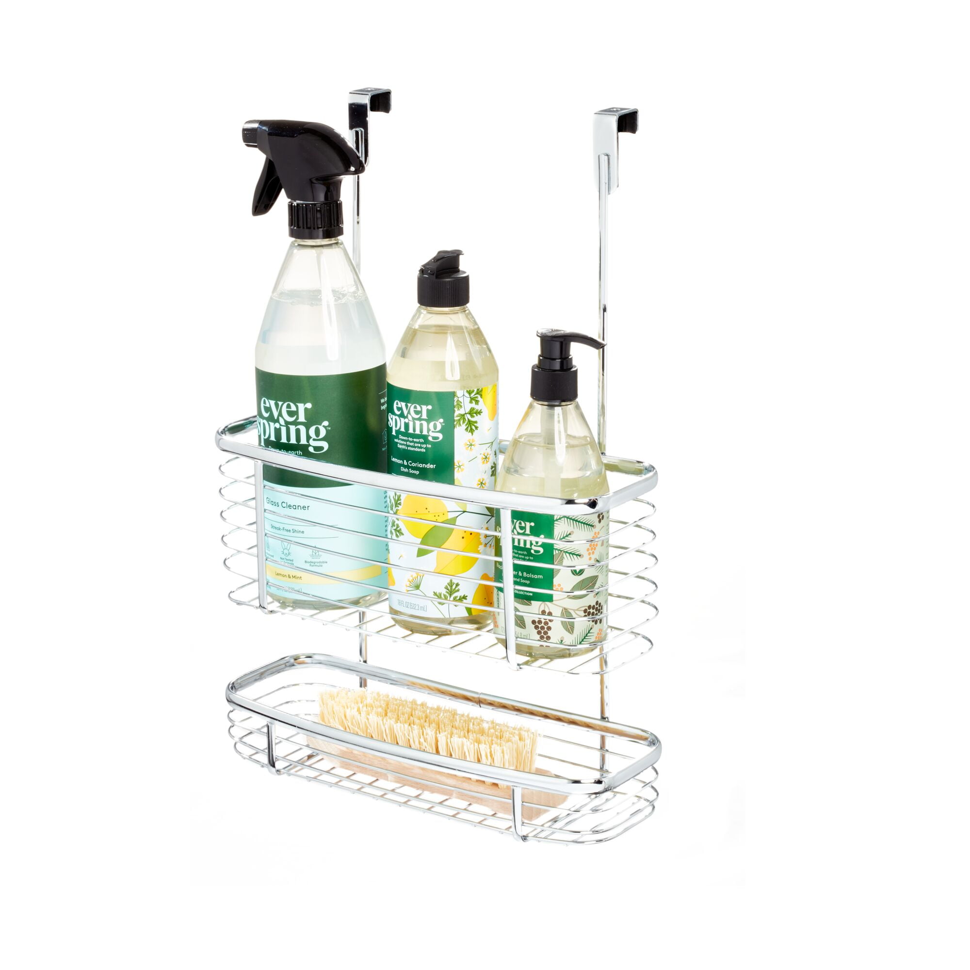 iDesign, Over the Cabinet 2-Tier Kitchen Storage Basket Organizer, 5" x 11" x 16.3", Chrome