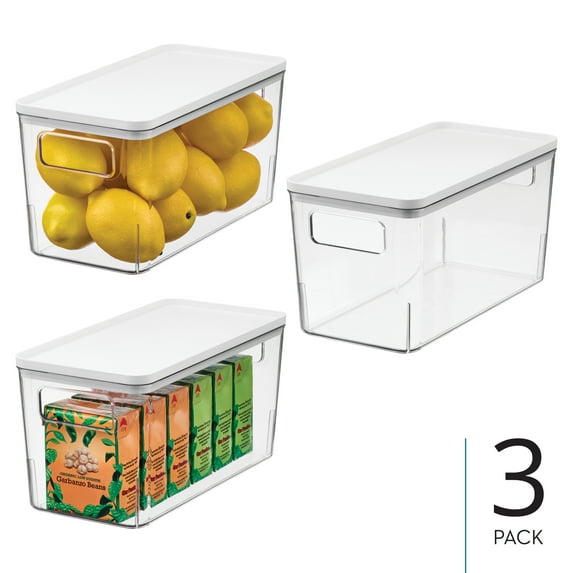 iDesign Pantry Bin with Lid - Plastic Storage Bin with Handles for Fridge or Kitchen Cabinets