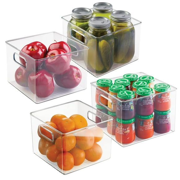 iDesign Pantry Storage Bin with Handles for Kitchen Cabinets or Fridge - Set of 4 - Clear - Made in USA C80