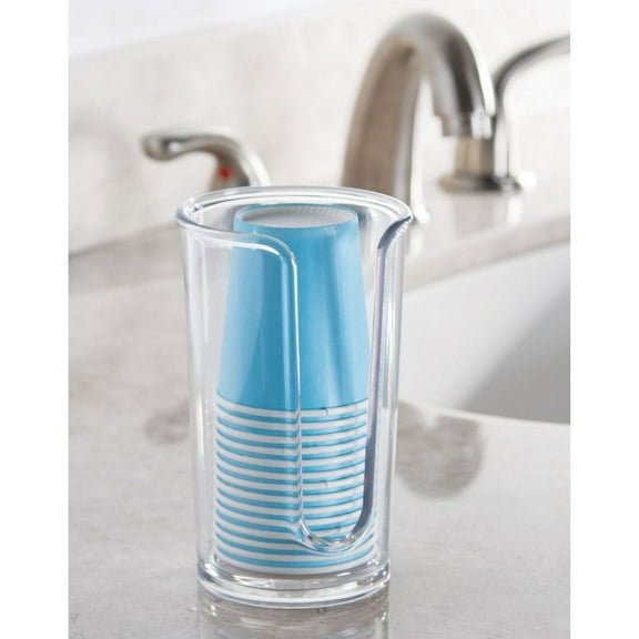 iDesign Paper & Plastic Disposable Cup Dispenser for Bathroom Countertops, The Clarity Collection 3" x 3" x 5", Clear