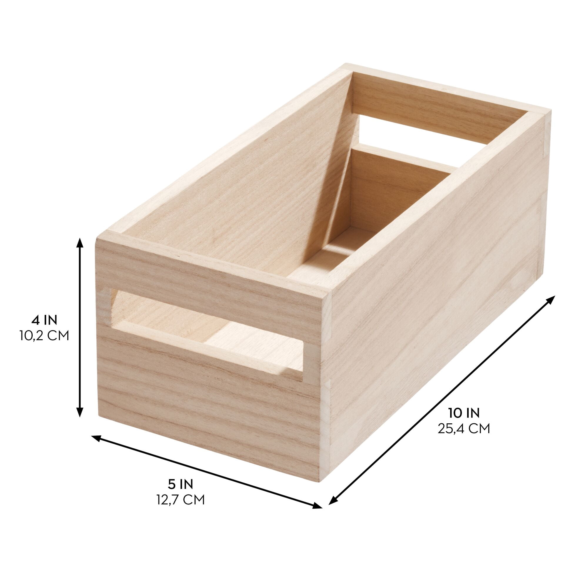 iDesign Renewable Wood Collection in Paulownia Wood Storage Bin with Handles, 10" x 5" x 4"