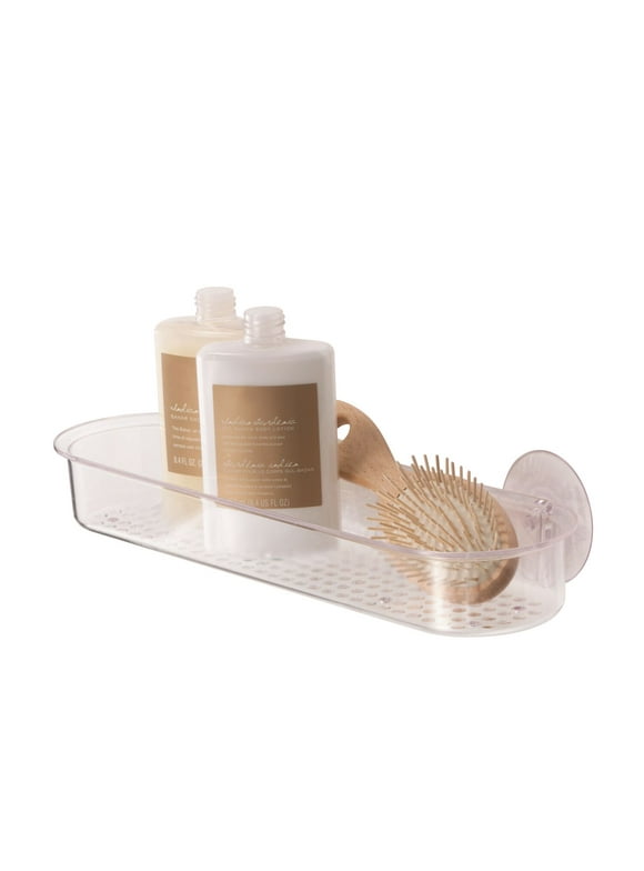 iDesign Plastic Bath Shower 1-Shelf Suction Caddy Holder, Clear