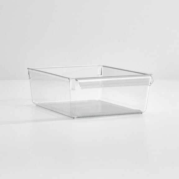 Linus Plastic Fridge and Freezer Storage Organizer Bin with Handle, Clear Container for Food, Drinks, Produce Organization, 8" x 11.5" x 3.5", Clear