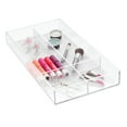 thumbnail interactive-video image 1 of iDesign Plastic Divided Drawer Organizer, Storage Container for Vanity, Bathroom, Kitchen Drawers, 8" x 16" x 2", Clear, 1 of 5
