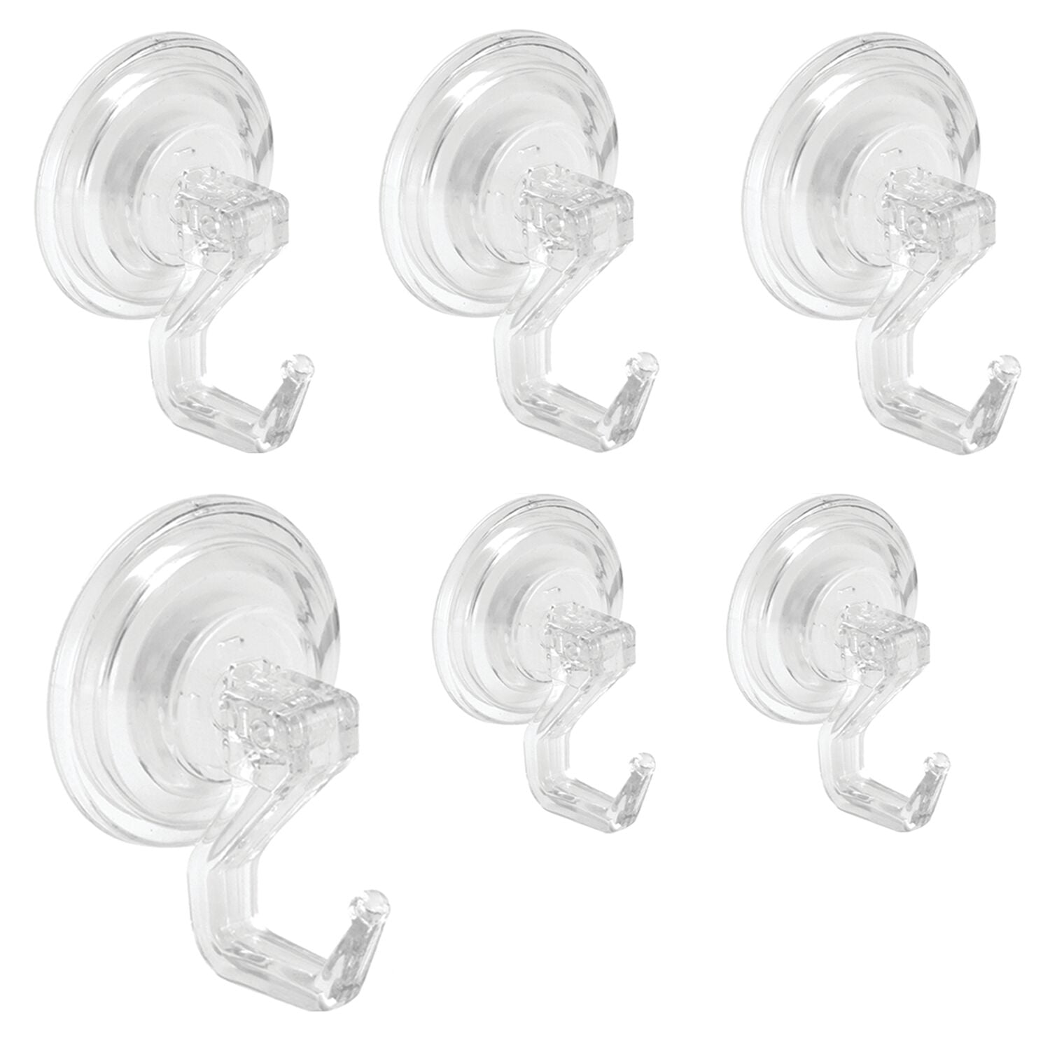iDesign Plastic Set of 6 Power Lock Suction Cup Hooks, (2) 1.75" x 1