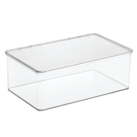 iDesign Plastic Stackable Bathroom Cabinet Organizer Box, Hinged-Lid, Clear