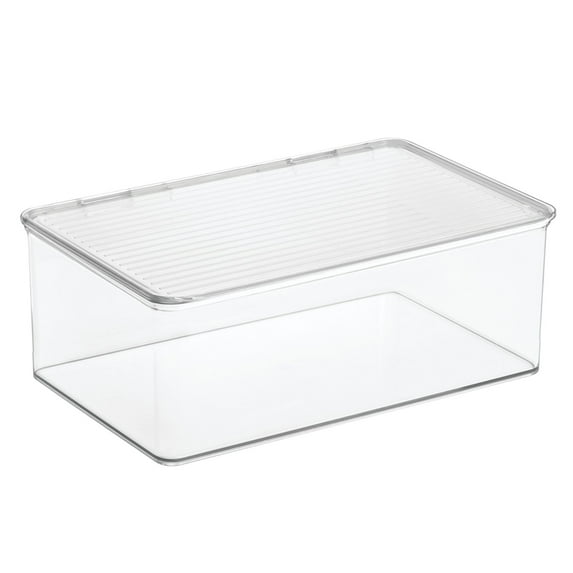 iDesign Plastic Stackable Bathroom Cabinet Organizer Box, Hinged-Lid, Clear