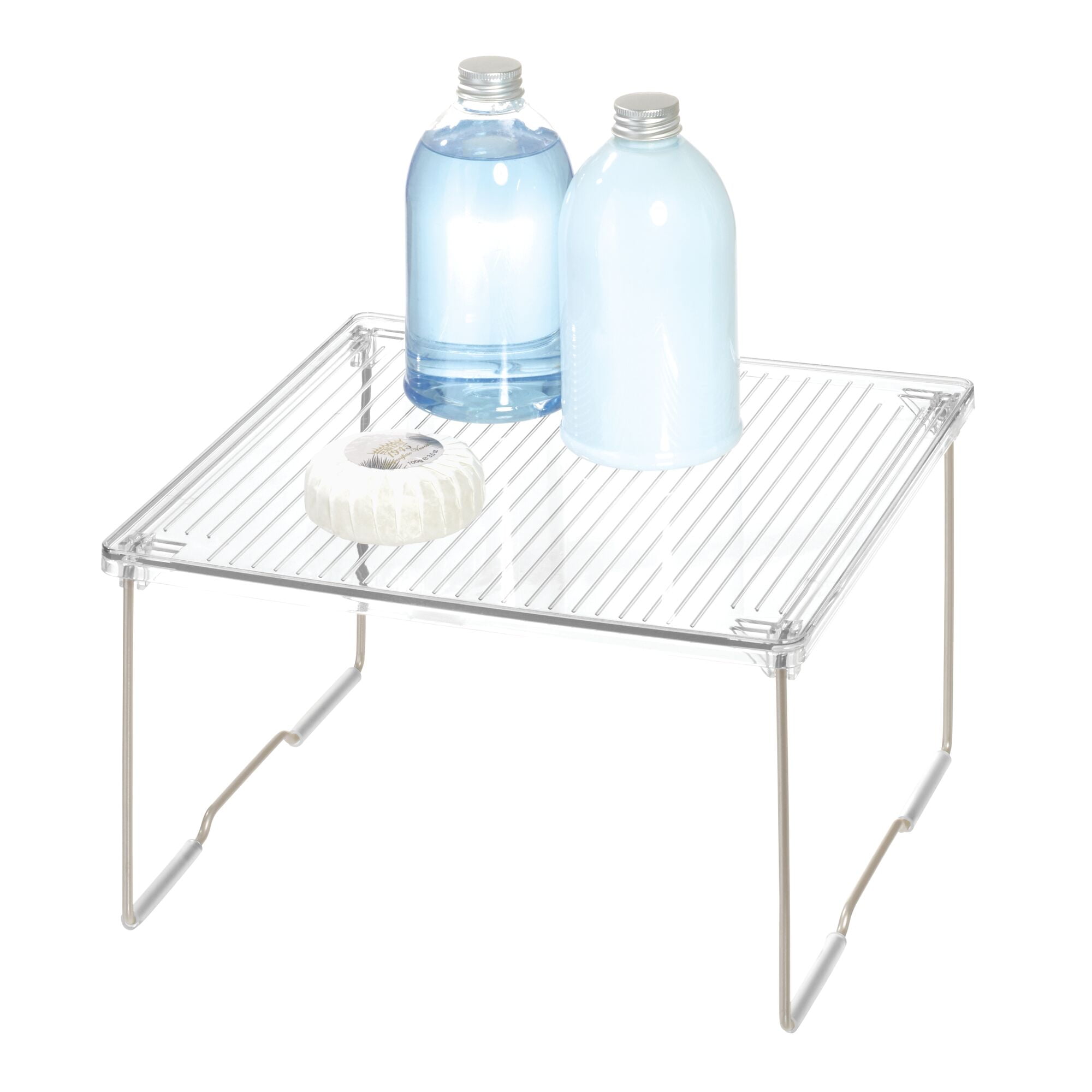 iDesign Plastic Stackable Cabinet Shelf Riser, Clear/Satin