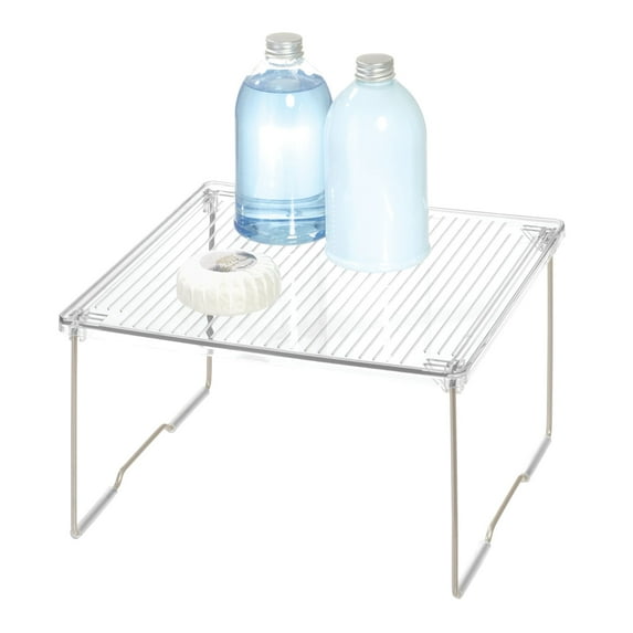 iDesign Plastic Stackable Cabinet Shelf Riser, Clear/Satin