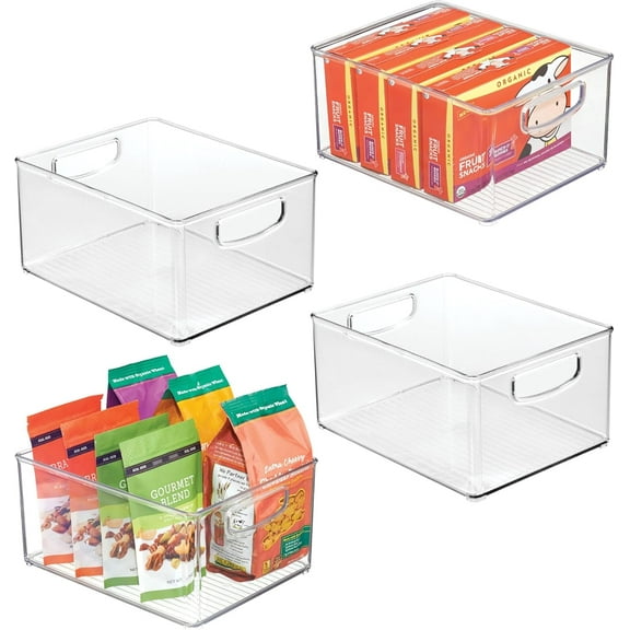 iDesign Plastic Stackable Pantry Bin - Organizer Bin with Handles for Cabinets or Fridge - Set of 4 - Clear