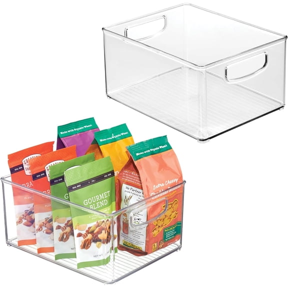 iDesign Plastic Stackable Pantry Bin - Organizer with Handles for Cabinets or Fridge Set of 2 Clear