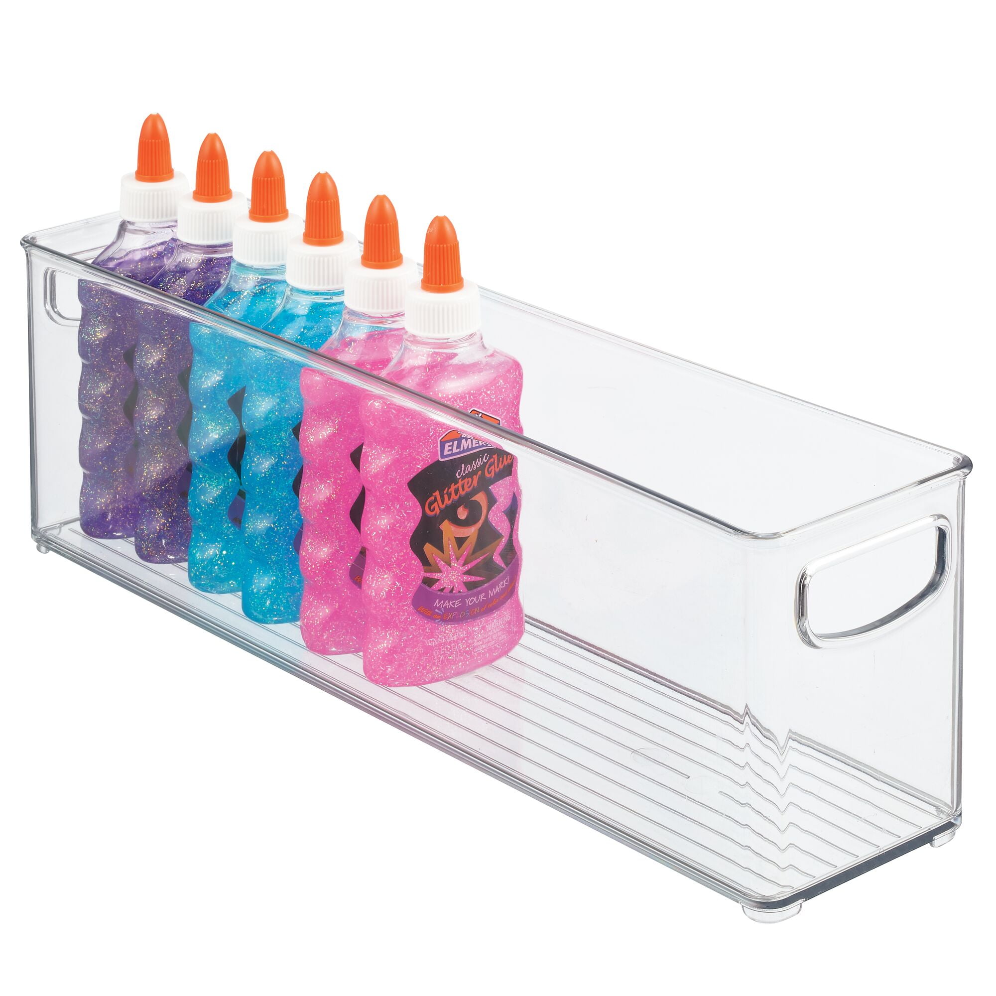 Clear Stackable Plastic Organizer Bin with Handles, 5 in. H x 4 in. W