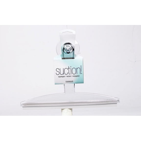 iDesign Plastic Suction Squeegee with Storage Hook for Shower and Bathroom, 12" x 10", Clear