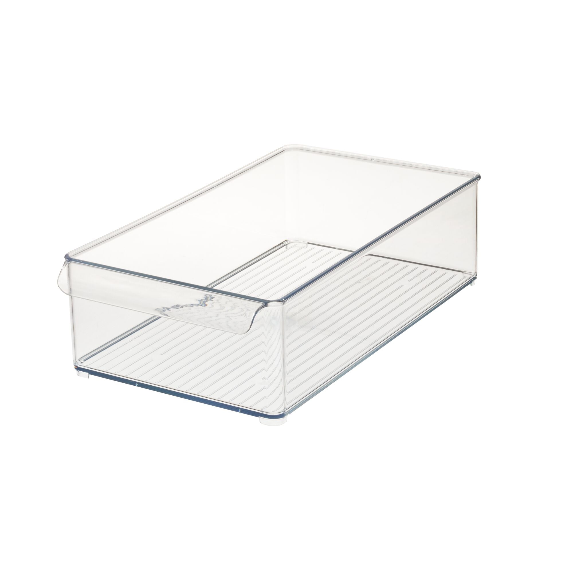 iDesign Plastic Wide Refrigerator Bin with Front Handle, Clear