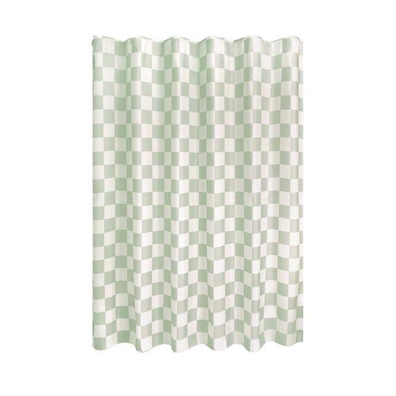 iDesign Polyester Shower Curtain, Green/White Checkered, 12 Reinforced Buttonholes