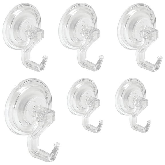 iDesign Power Lock Bathroom Shower Plastic Suction Cup Hooks for Loofah, Combo-Set of 6, Clear, 2 pack