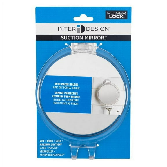 iDesign Power Lock Suction Shower Shaving Mirror with Razor Holder, 6" x 2" x 7"