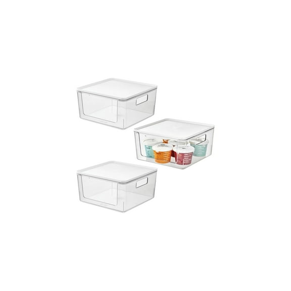 iDesign RPET Open Front Bin 12 x 12 x 6 w/ RPP Lid, Set of 3