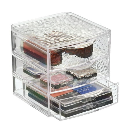 iDesign Rain Makeup Drawer Organizer Box, 3 Drawers, Clear