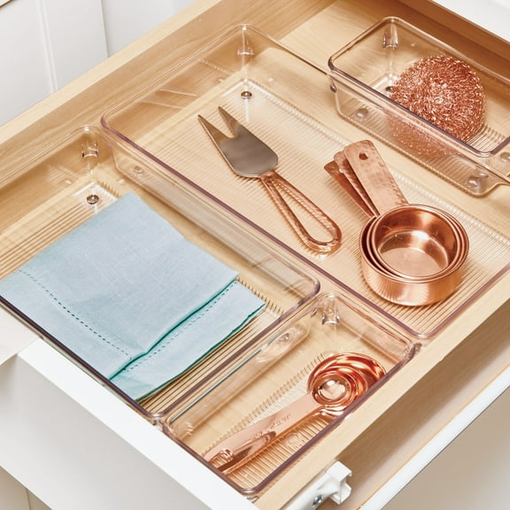 iDesign Recycled Plastic 4-Piece Kitchen Drawer Organizer Set - Linus Collection - Clear