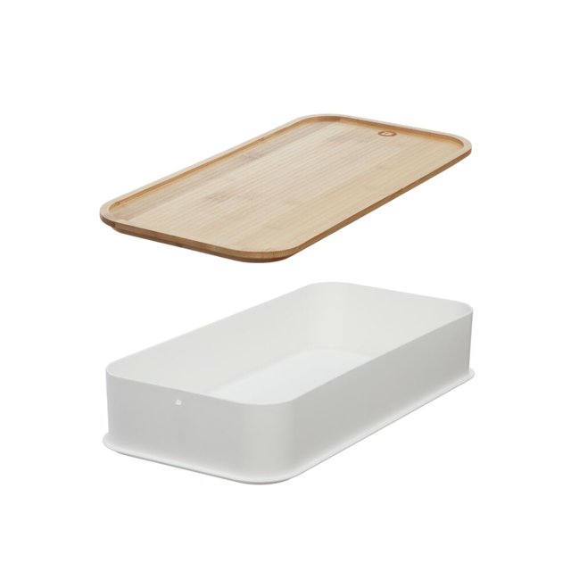 iDesign, Recycled Plastic Large White Storage Bin with Bamboo Lid