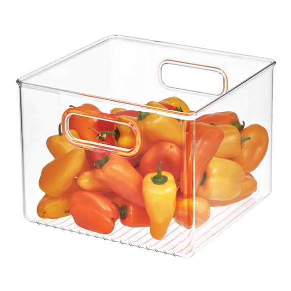 iDesign Recycled Plastic Pantry and Kitchen Storage, Freezer and Fridge Organizer Bin with Easy Grip Handles 8 x 8 x 6, Clear