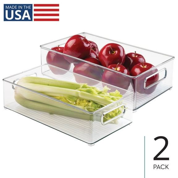 iDesign Plastic Stackable Fridge Bin with Handles, Set of 2, Clear, Made in USA