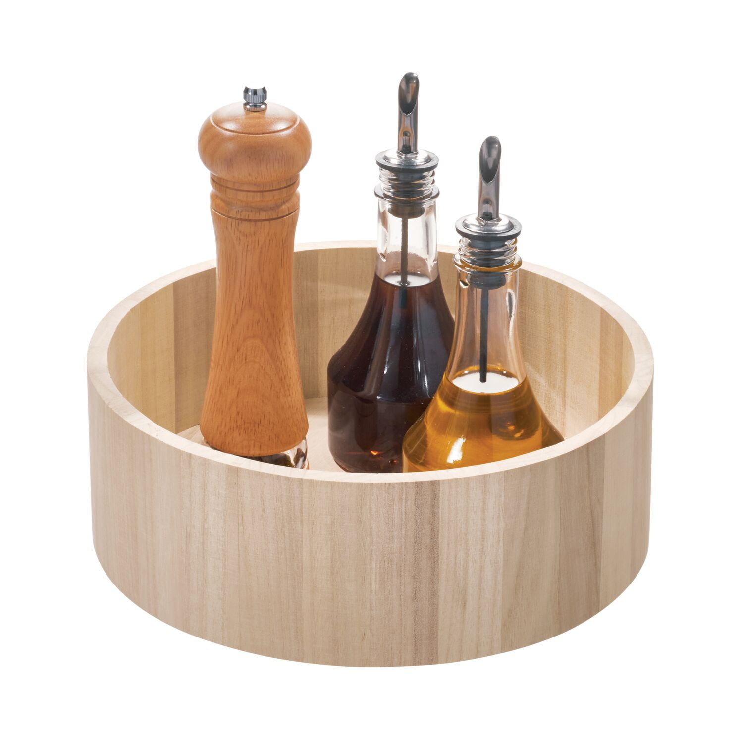 Tall Beige Paulownia Wood Turntable Organizer, 10.5" Diameter