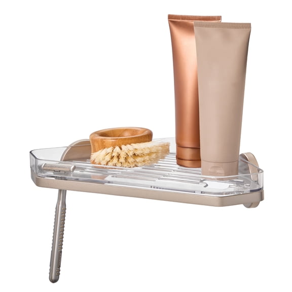 iDesign Self-Adhesive Corner Shower Shelf with Razor Holder - Shower Organizer for Bar Soap and Body Wash