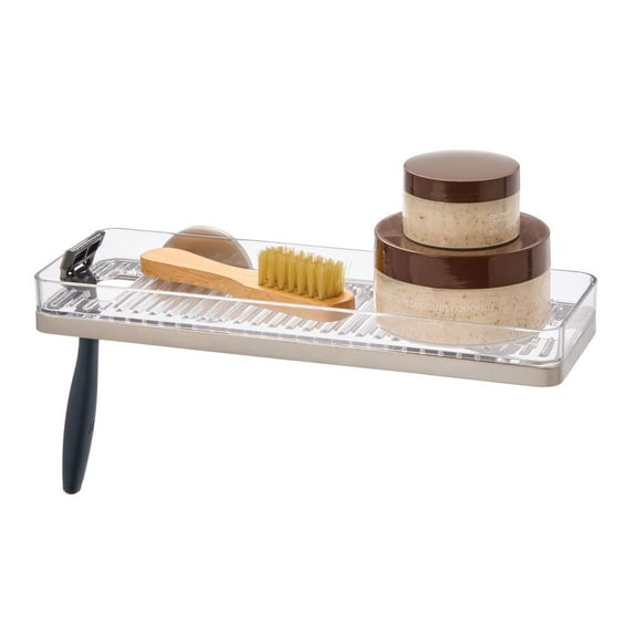 iDesign Self-Adhesive Shower Shelf with Razor Holder - No-Drill Shower Organizer for Shampoo, Conditioner, and Body Wash