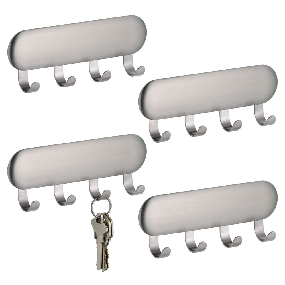 iDesign Self-Adhesive Stainless Steel Key Rack with 4 Hooks for ...