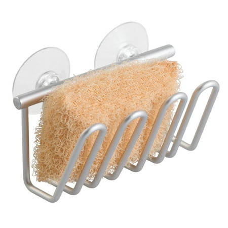 iDesign Silver Aluminum Metro Suction Mount Sponge Caddy, 3 in
