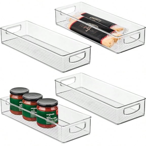 iDesign Slim Extra Long Clear Storage Bin Narrow Stackable Organizer for Kitchen or Pantry 4-Pack
