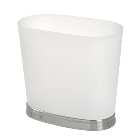 iDesign Bathroom Trash Can, Small Plastic Oval Slim Open Top Garbage Bin, White