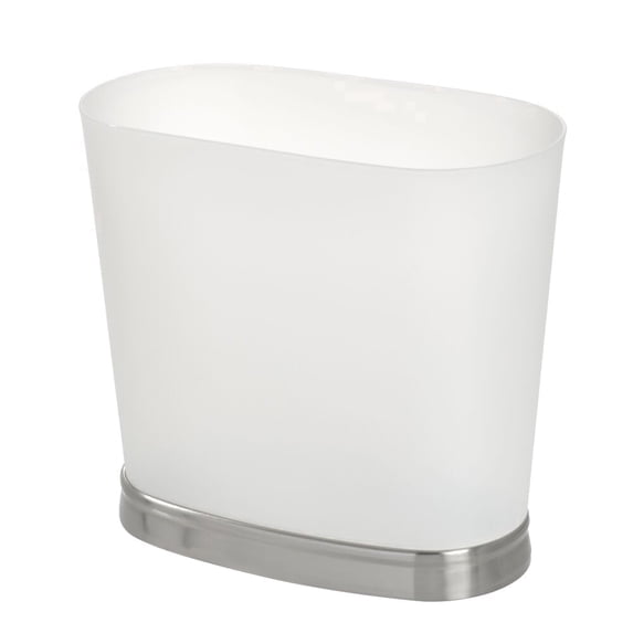 iDesign Bathroom Trash Can, Small Plastic Oval Slim Open Top Garbage Bin, White