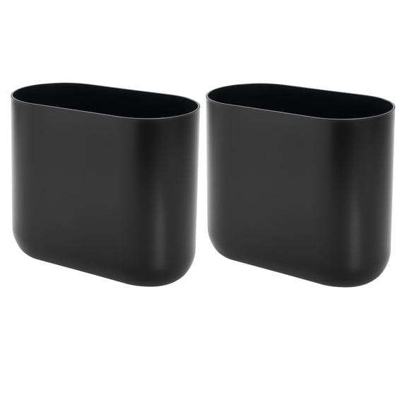 iDesign Oval Bathroom Trash Can, 1.9 Gallon Plastic Open Top Garbage Bin, 2 Pack, Black
