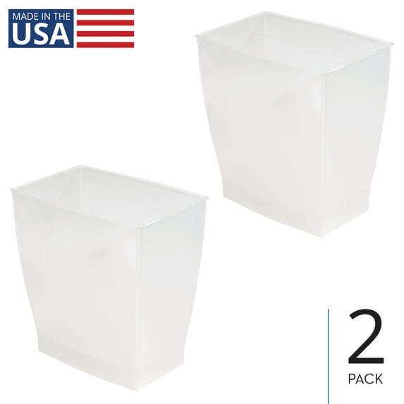 iDesign Bathroom Vanity Trash Can, 2.5 Gallon Plastic Rectangular Open Top Garbage Bin, 2 Pack, Frost