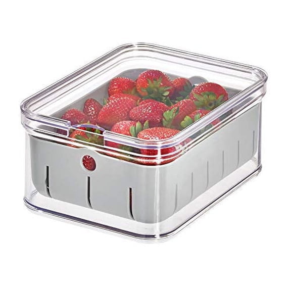 iDesign, Stackable Refrigerator and Pantry Berry Crisp Bin, Clear and Gray, Recycled Plastic