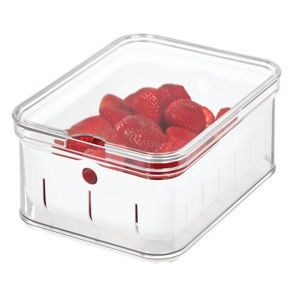 iDesign, Stackable Refrigerator and Pantry Berry Crisp Bin, Clear and White, Recycled Plastic