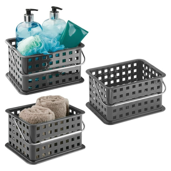 iDesign Stackable Shower Handle for Dorm or Bathroom-Set of 3-Gray-Made in USA Basket, Charcoal C80